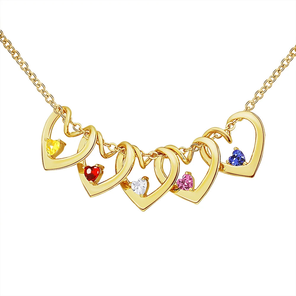 Family Heart Birthstone Necklace with Engraved Names – Handmade Mother & Grandmother Jewelry, Push Present, Anniversary or Birthday Gift