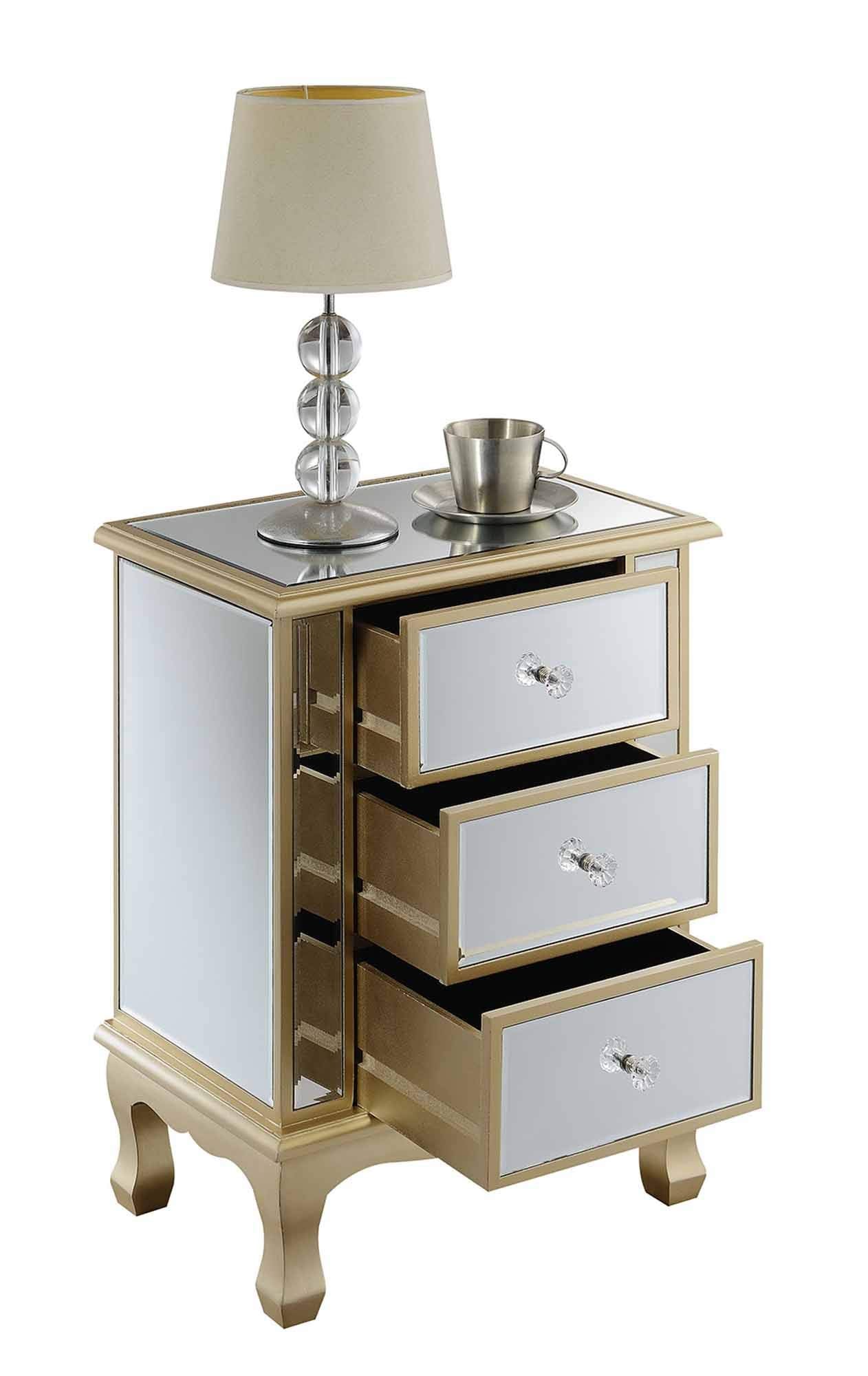 3 Drawer Mirrored End Table - Champagne