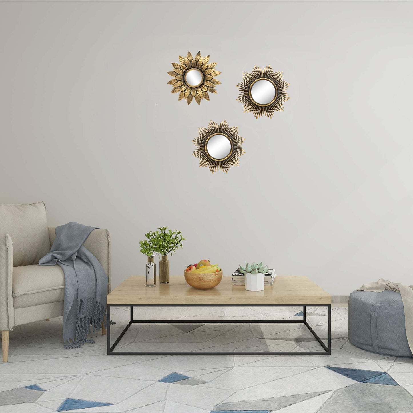 Gold Mirrors for Wall Decor - Set of 3