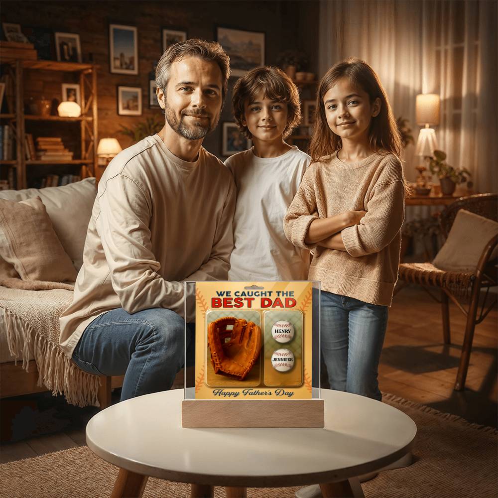 He Caught Every Game. Now We Caught the Best Dad™ – Personalized Baseball Plaque for Father’s Day