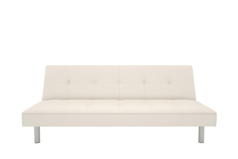 Futon Couch with Tufted Faux Leather - White