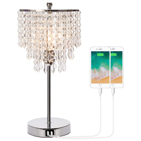 Crystal Table Lamp with Dual USB Charging Ports