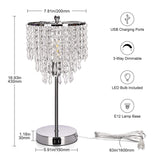 Crystal Table Lamp with Dual USB Charging Ports