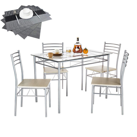5 Piece Dining Table Set - Silver