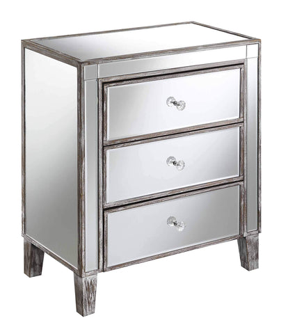 3 Drawer Mirrored End Table - Weathered Gray