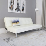 Futon Couch with Tufted Faux Leather - White