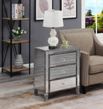 3 Drawer Mirrored End Table - Weathered Gray