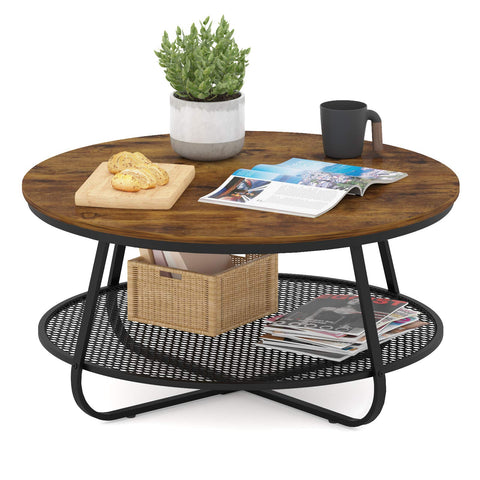 Round Coffee Table with Storage Shelf