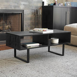 Coffee Table with Open Shelves - Black Wood